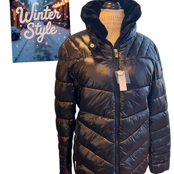 VIA SPIGA Women's Faux Fur Collar Puffer Jacket - Size XL - NWT - Picture 2 of 7